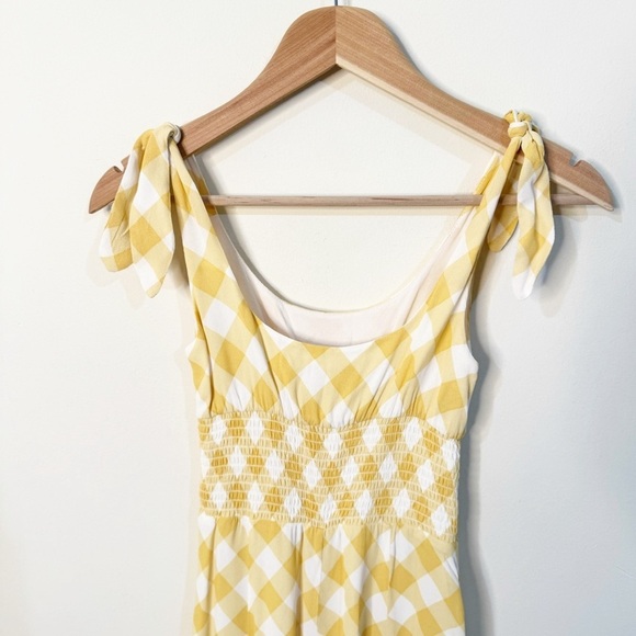 Reformation Yellow White Gingham Tie Shoulders Midi Darby Dress in Bodie Small - Picture 7 of 7